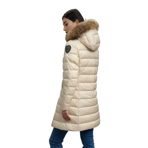 Piumino Donna Camelia lungo, con pelliccia rimovibile e patch log